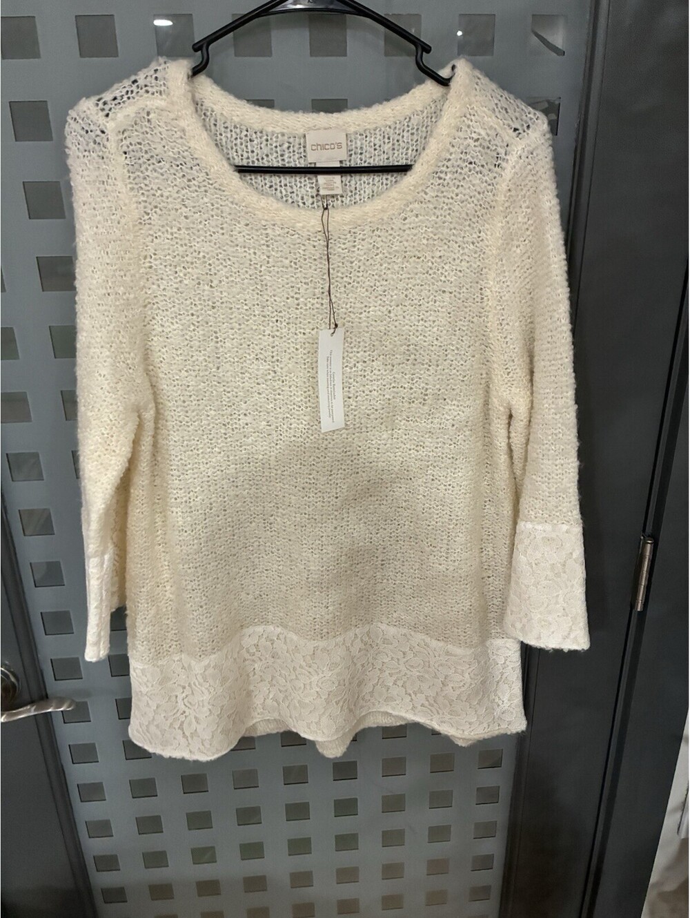 NWT Chico’s Ivory open Knit Lace Detail Ladies Sweater - Size 1